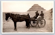 Antique Egypt Postcard SAQQARA Step Pyramid Djoser Horse Cart RPPC picture