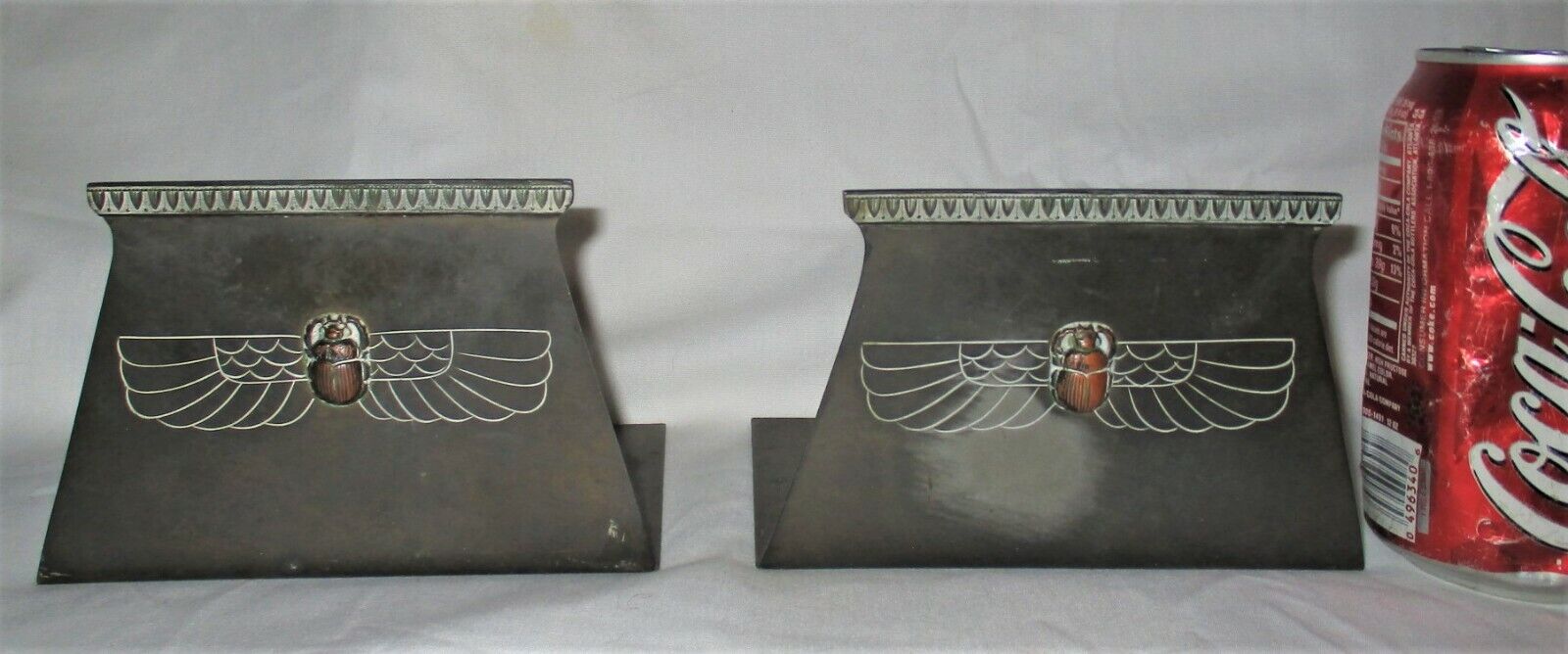 ANTIQUE KARNAK 541 BRASS MISSION ARTS CRAFTS WING SCARAB BOOK EGYPTIAN BOOKENDS