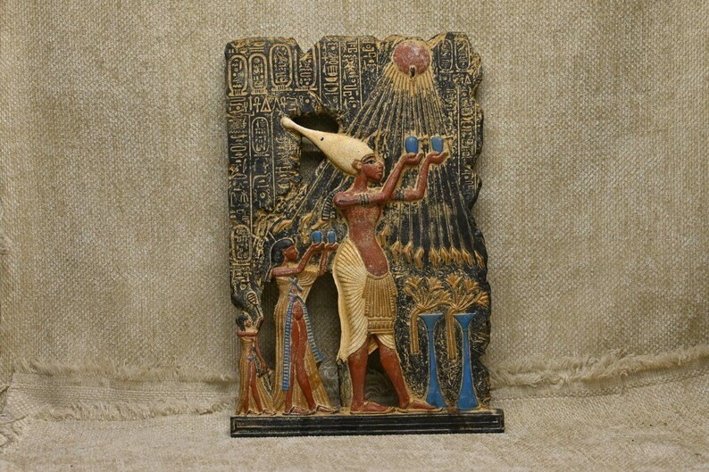 Akhenaten Family Relief Egyptian Mural Replica, Tell el-Amarna Art