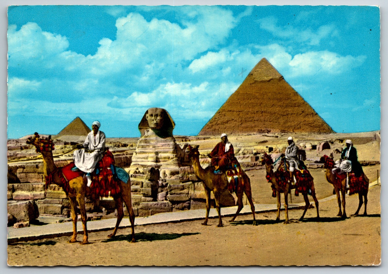 Great Sphinx of Giza and Pyramids Egypt Posted Stamp Camel Caravan 6x4 ...