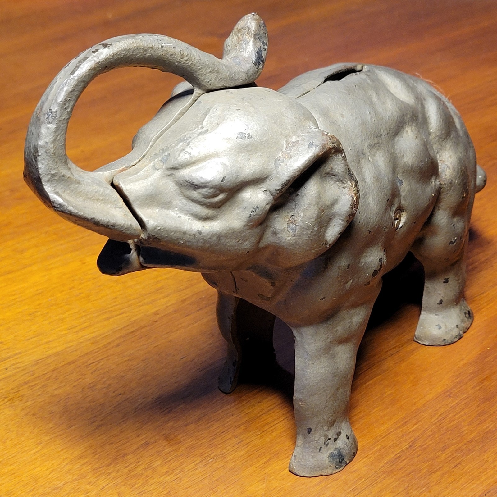Antique Large Cast Iron Elephant Coin Still Piggy Bank Trunk Up Heavy Antique Large Cast Iron Elephant Coin Still Piggy Bank Trunk Up Heavy