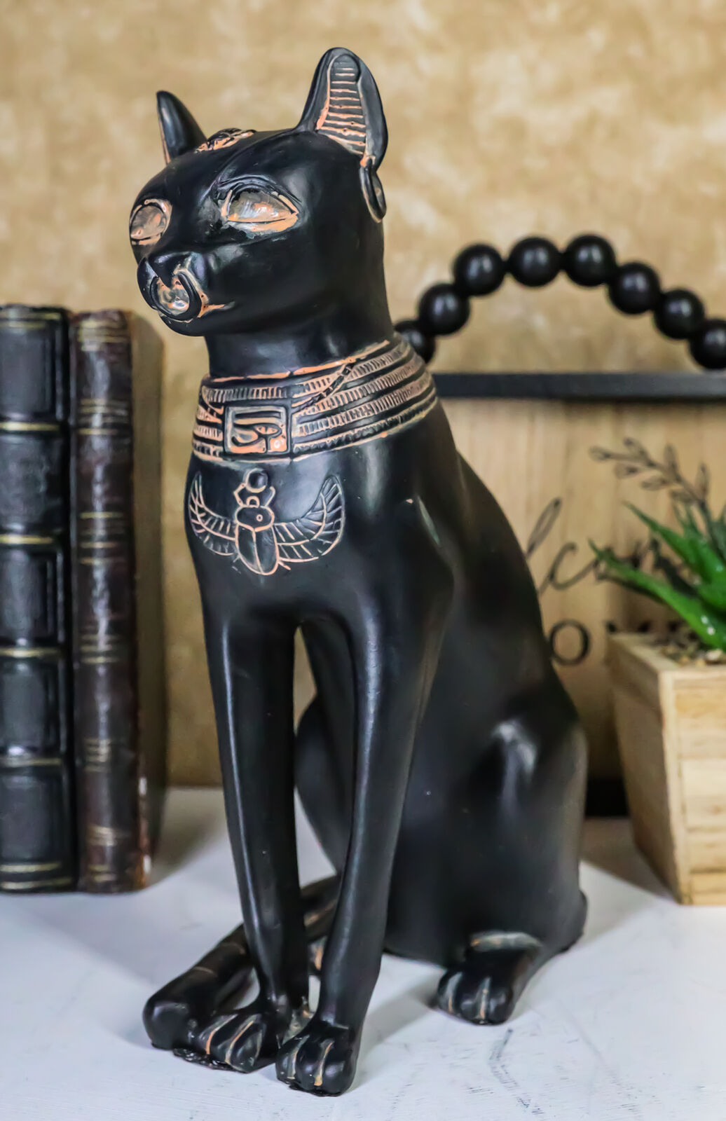 8 Inch Black Bastet Feline Mythological Egyptian Statue Figurine