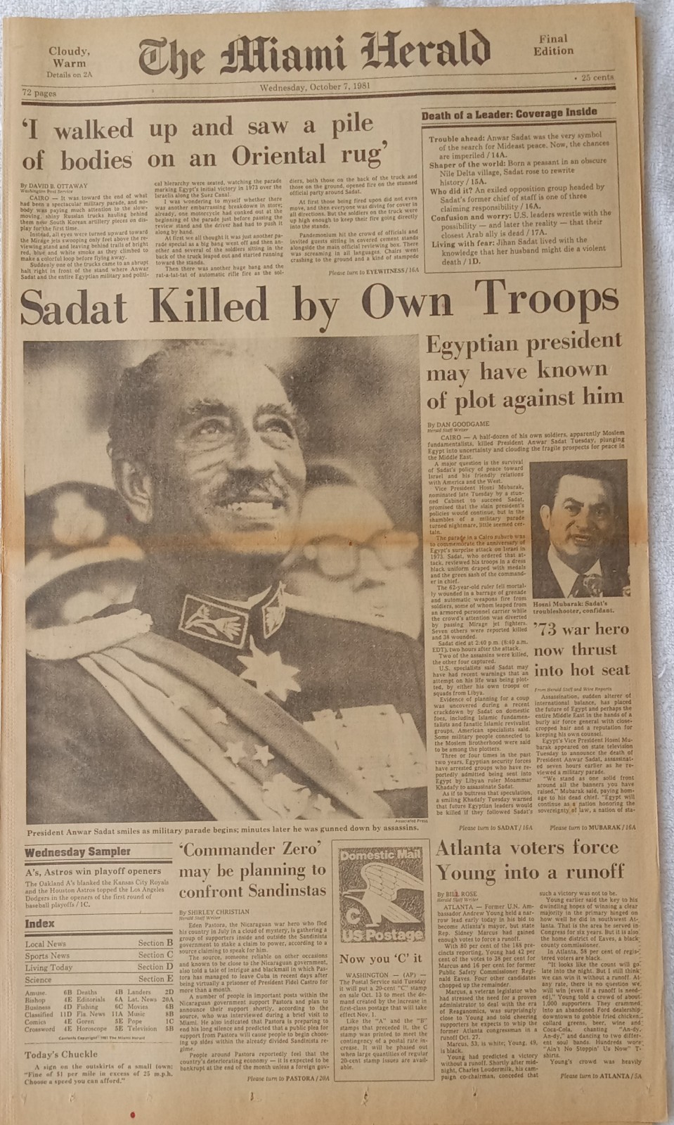 Anwar Sadat Assasinated News Paper 1981 Anwar Sadat Assasinated News Paper 1981