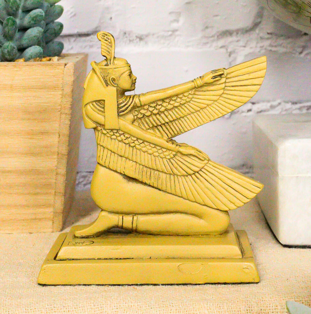 Ebros Egyptian Hieroglyphic Kneeling Winged Goddess Maat Mini Figurine 3.25