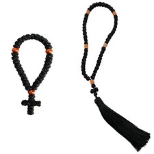 2PCS Black Chotki Christian Orthodox Prayer Rope, 50 knot Handmade Greek Ombo... picture