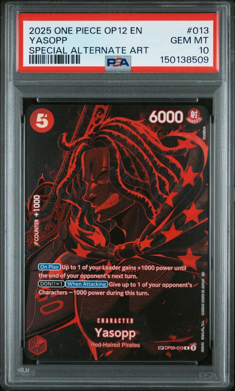 Bandai Yasopp SP OP09-013 Legacy of the Master Special Alt Art Foil PSA 10