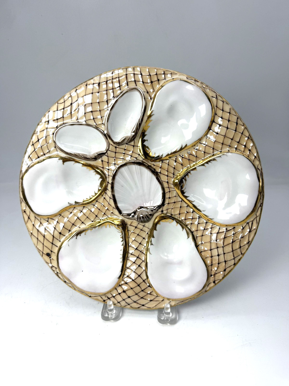 Antique Rare Carl Tielsch & Co Gold Iredescent in Fishnet Pattern Oyster Plate Antique Rare Carl Tielsch & Co Gold Iredescent in Fishnet Pattern Oyster Plate