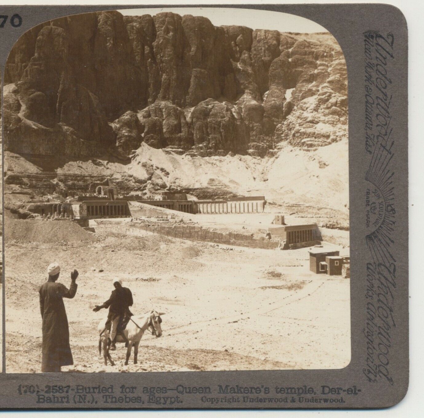 Egyptian Mule Queen Makere's Temple Der-El-Bahri Thebes Egypt Stereoview c1900