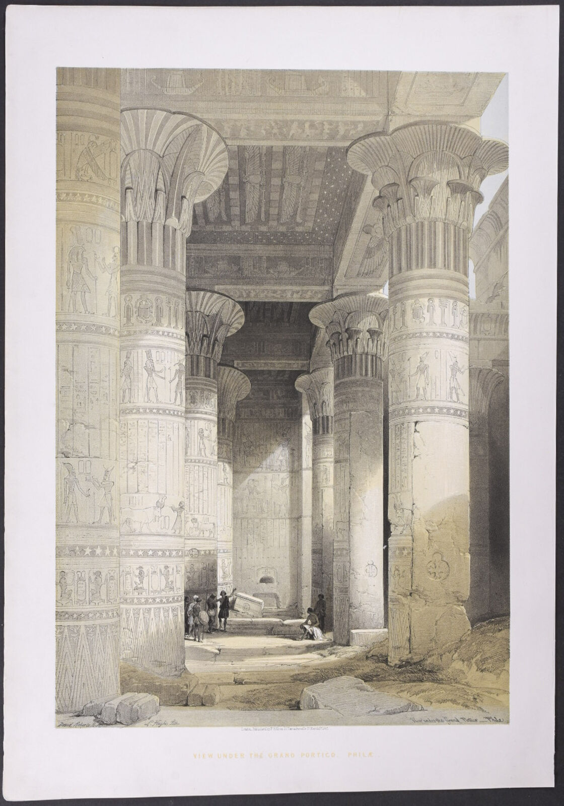 David Roberts - Grand Portico, Philae. 50, 1849 Folio Duotone Lithograph