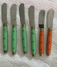 Vintage 6 Stainless Steel Knife Spreader Cheese Butter France Bakelite Green picture