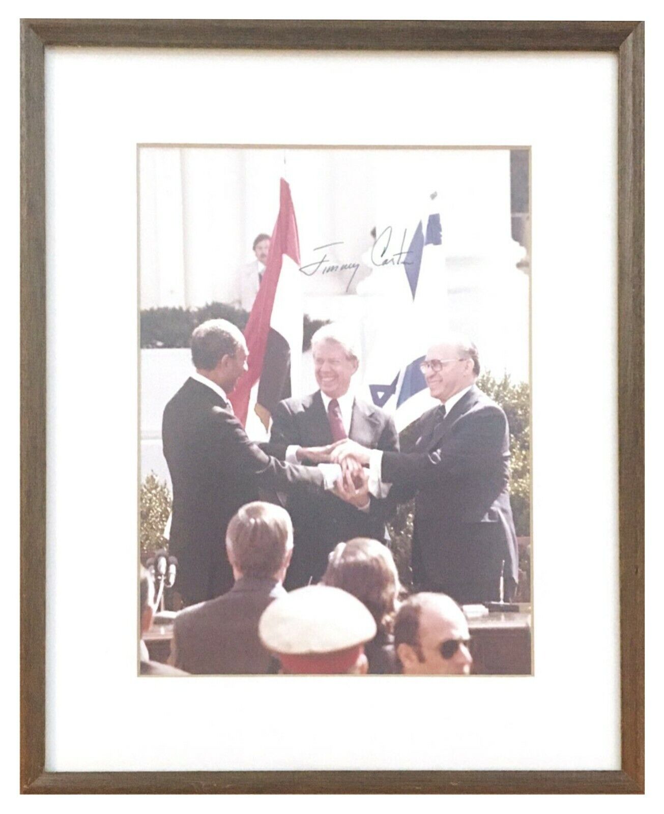 Autographed Signed Picture President Jimmy Carter with Sadat and Begin  (Framed)