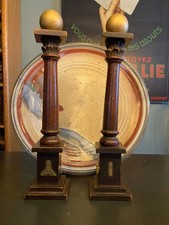 Pair Masonic Decorative Wood Pillars Columns Gold Ball Finials Freemason Decor picture