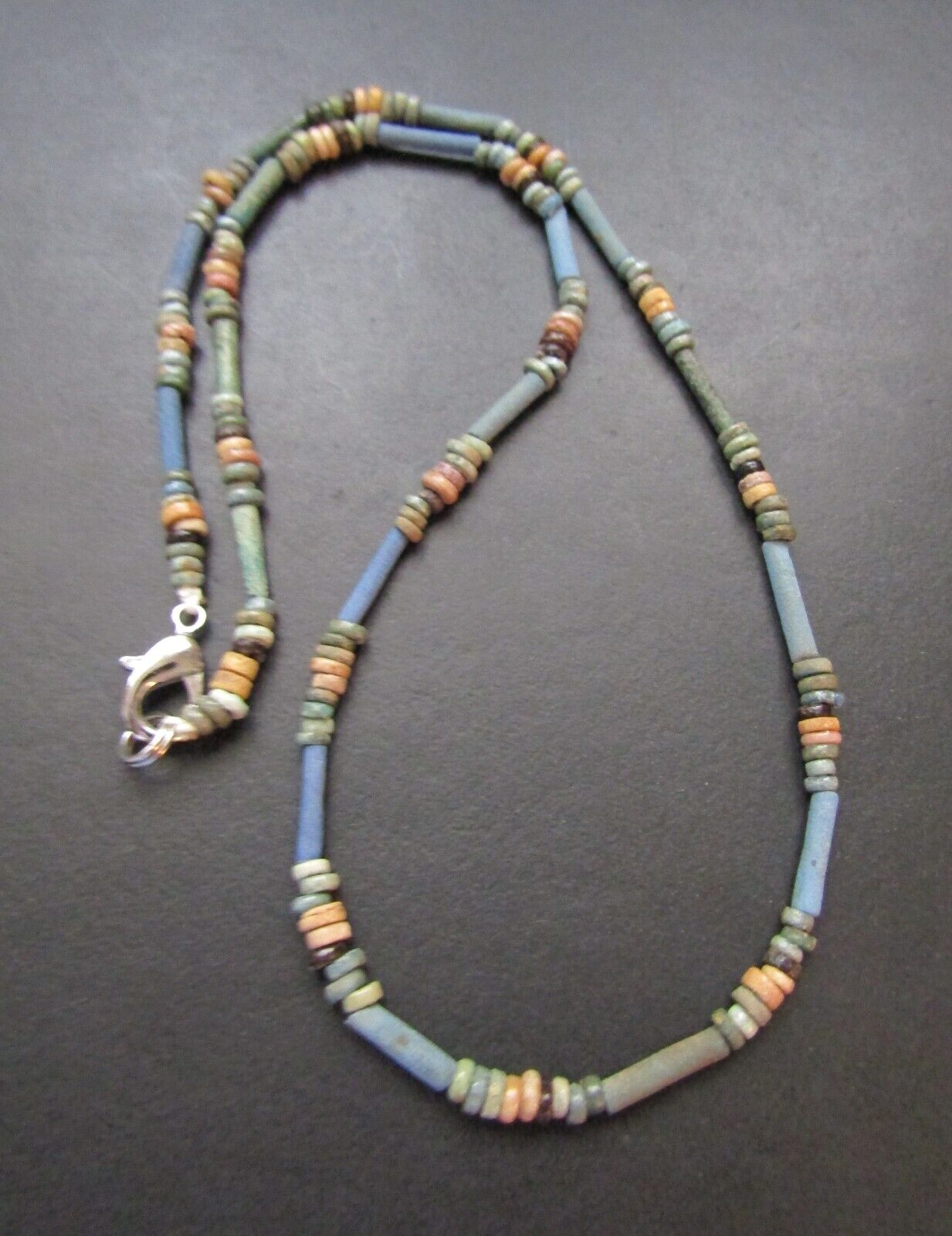 NILE  Ancient Egyptian Faience Amulet Mummy Bead Necklace ca 600 BC