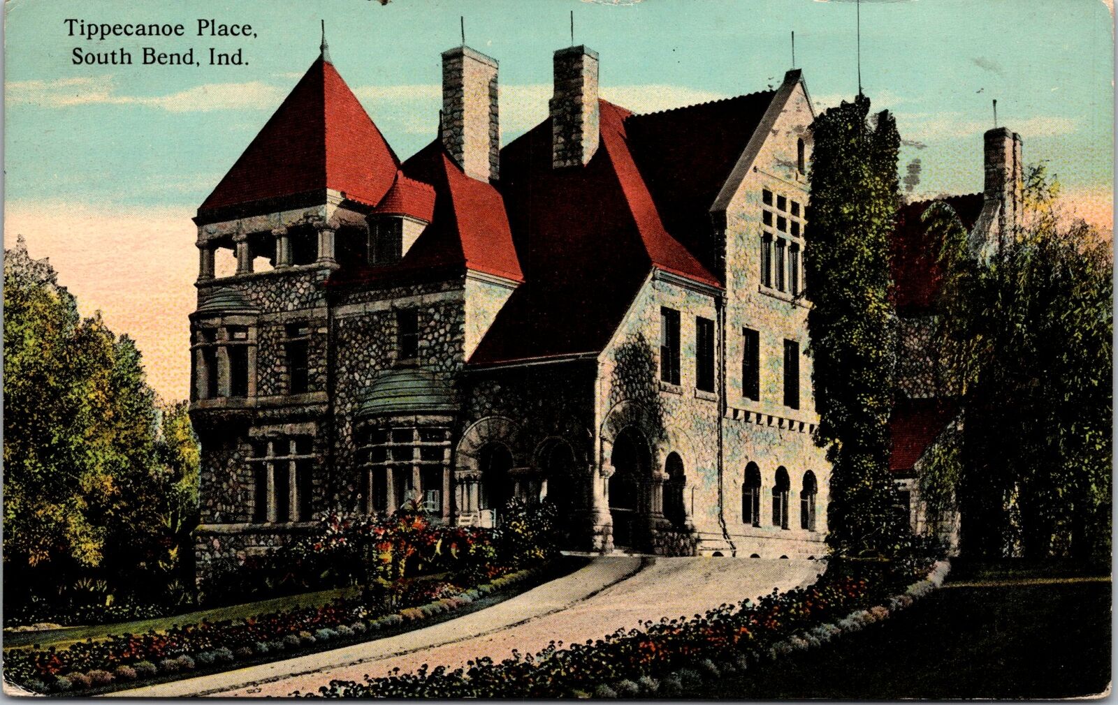South Bend Indiana~Tippecanoe Place~Vine Covered Pillars~1915 Postcard