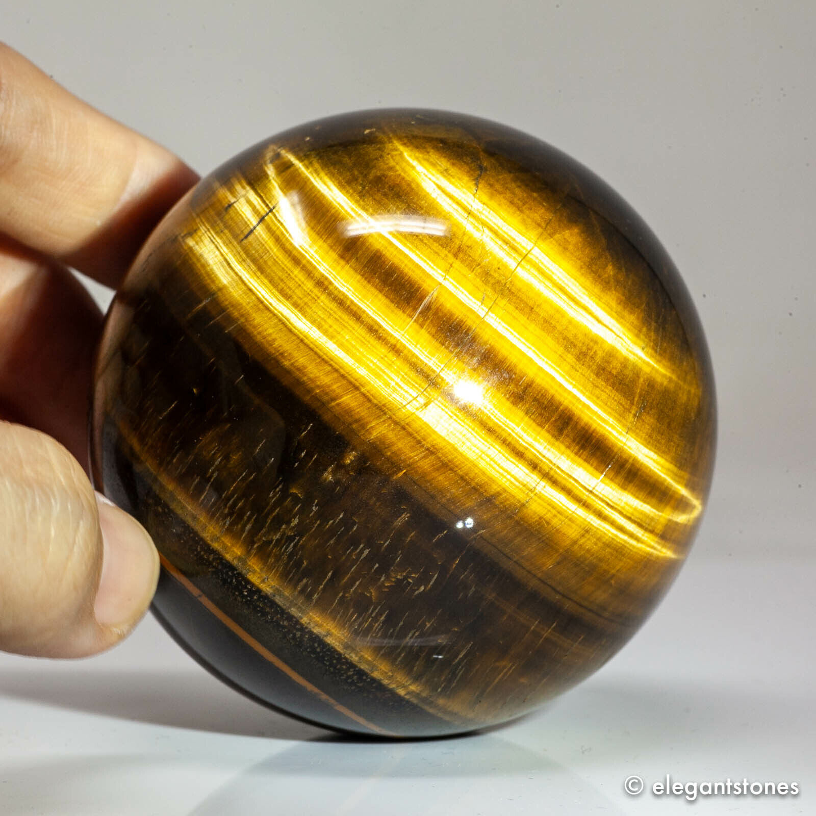 440g 68mm Natural Golden Yellow Tiger Eye Quartz Crystal Sphere Healing Ball