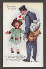 RARE 30s SHIRLEY TEMPLE ~Mailman ~Bag Full of VALENTINES Antique GIBSON Postcard picture