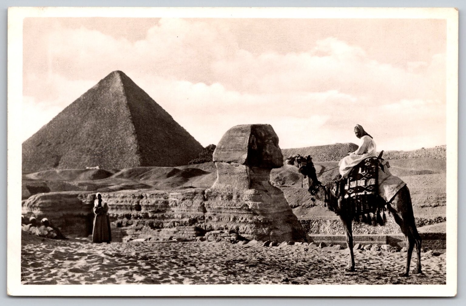 RPPC Egypt Cairo Sphinx & Cheops Pyramid Camel Oriental Bureau Postcard D247