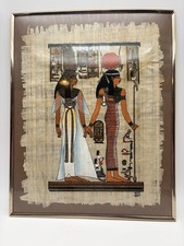 Vintage Egyptian Papyrus Painting Isis and Queen Nefertari Hand Painted Framed picture