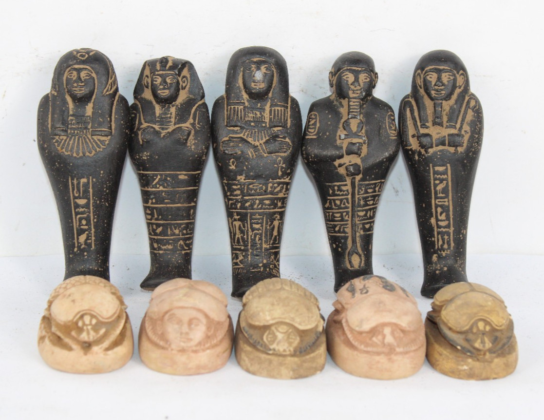 10 OF COLLECTION PHARAONIC HANDMADE ANCIENT EGYPTIAN USHABTI and Scarab Statues