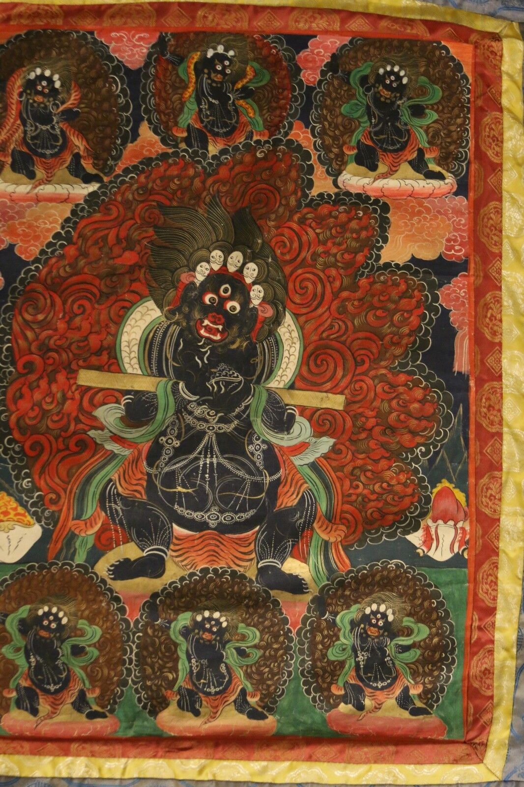 7 Wrathful Guardian Deities Mahakala Wall Hanging Thangka  Nepal or Tibet