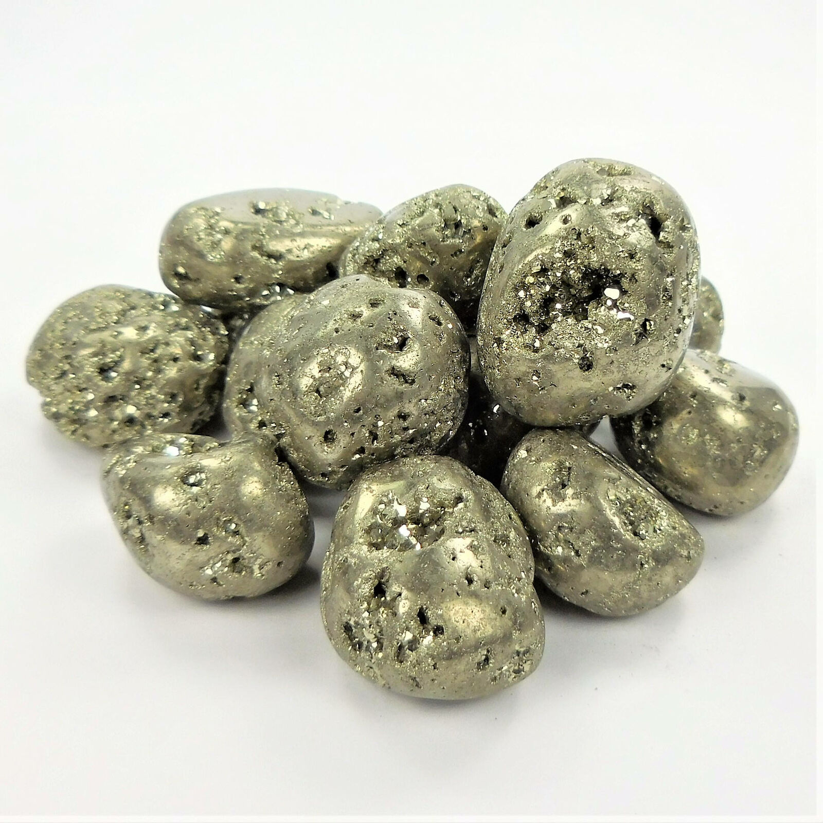 Tumbled Iron Pyrite Druzy Crystal Stones (3 Pcs) Fools Gold Polished Gemstones