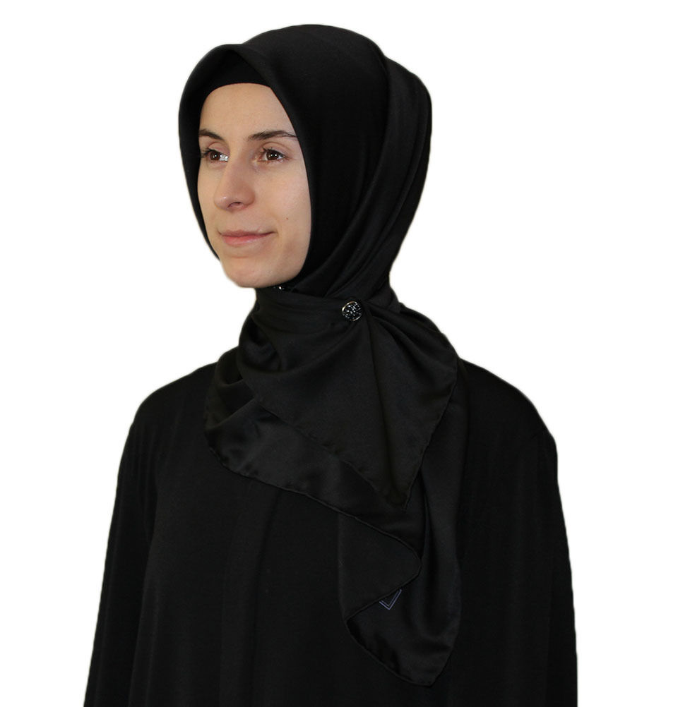 Aker Satin Turkish Square Hijab Scarf Solid Black  90 x 90 cm