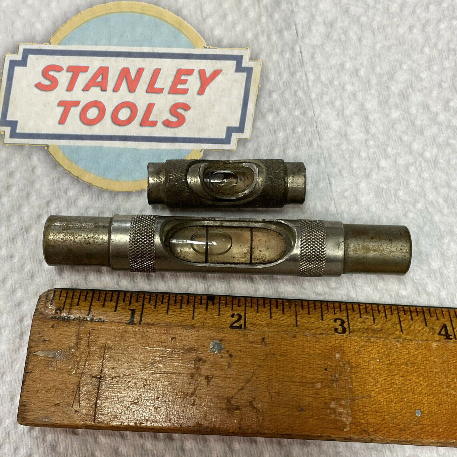 Vintage Antique Stanley Level Tool Glass Vial Bubble (PAIR)