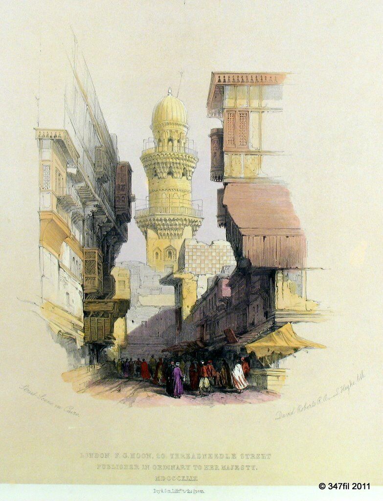 Original David Roberts ﻿﻿Scene in Cairo﻿ Title Page Lithograph Colored 1849 Nice