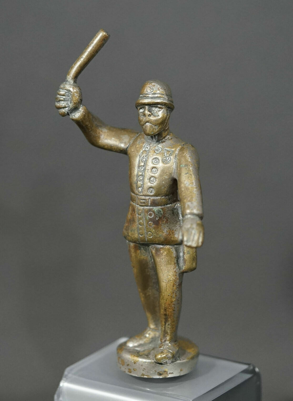 1920\'s Art Deco French Car Mascot Hood Ornament Bronze Bobby Policeman Figurine