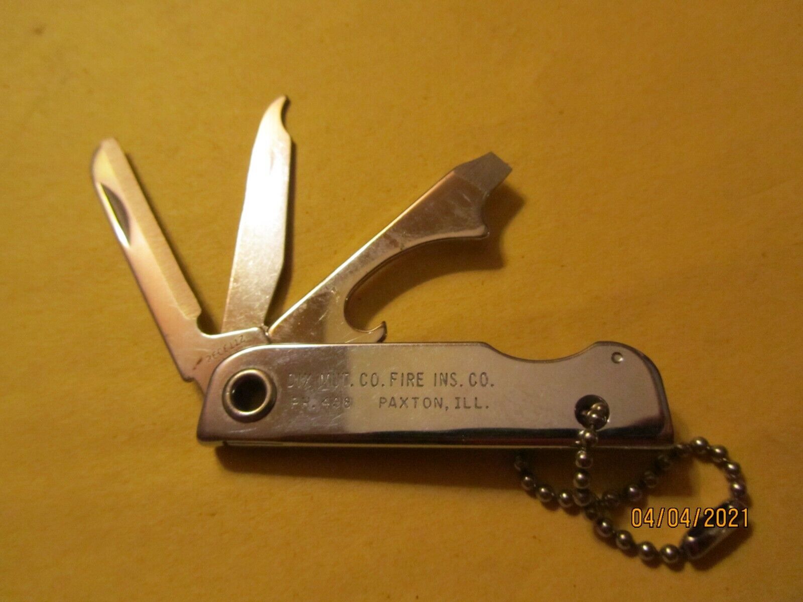 Dix Mut Co Fire Ins Paxton, Ill Pocket Knife Made by Bassett USA 