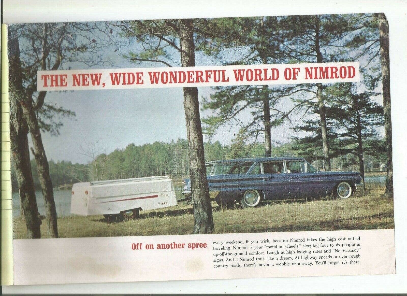 Nimrod pop-up camper illustrated brochure with specs.  vintage pontiac wagon 