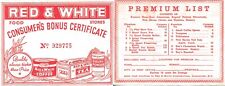 Red & White Food Stores Coupon Consumer's Bonus Certificate Red gdc8 picture