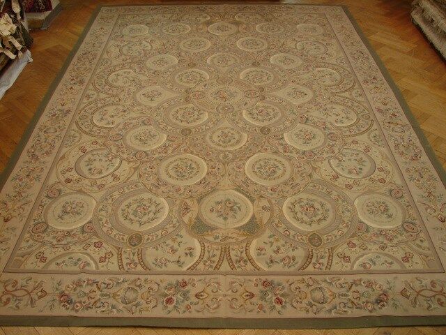 10x14 Aubusson wool Complex Composition Handmade Beige Flat Weave new rug