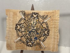 Egyptian Papyrus Framed Hand Painted Astrological Calendar Dendera Zodiac picture
