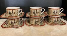 PI Porcelain International Egyptian Horas and Queen Nefertari 6 Cups & Saucers   picture