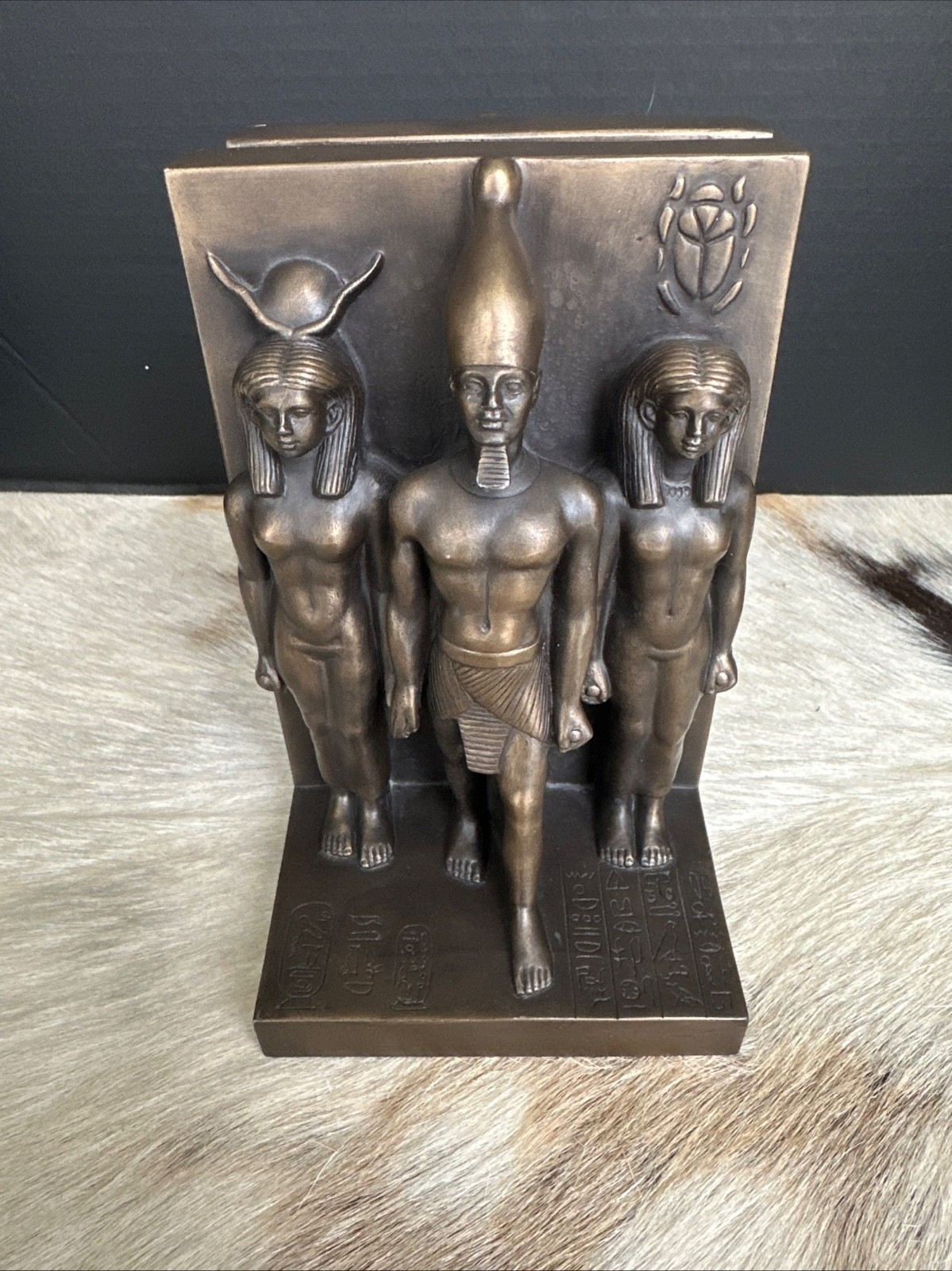 Egyptian Antiquities Trinity Bookends Isis, Hathor & Menkaure Hieroglyphics