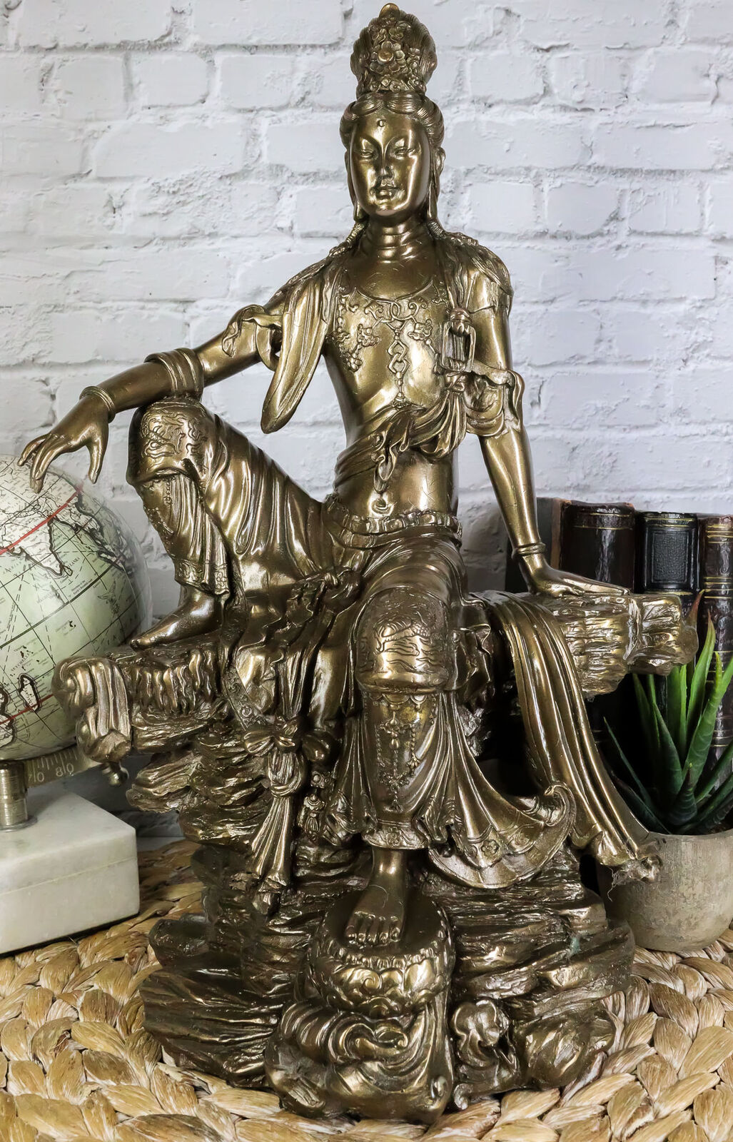 Ebros Water And Moon Goddess Kuan Yin Bodhisattva Sitting Figurine 13.75\