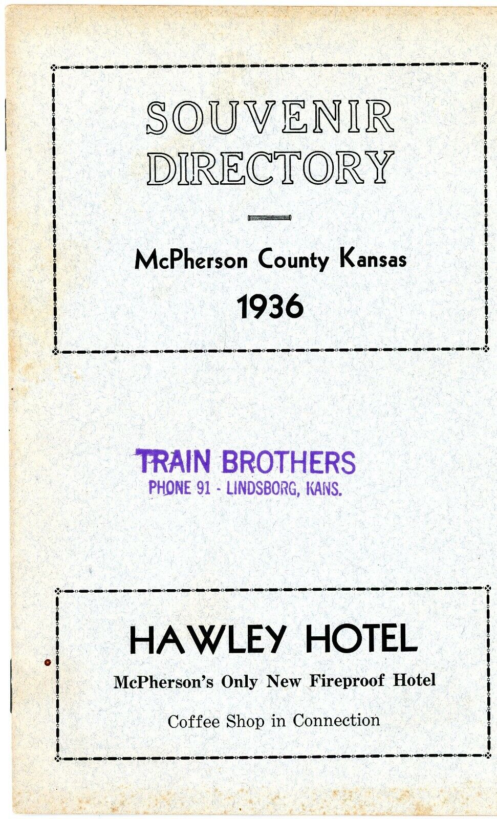Vintage 1936 Souvenir Directory of McPherson County Kansas