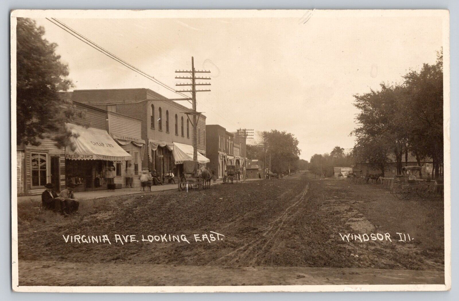 Postcard RPPC Illinois Windsor Virginia Ave Looking East Street View Shops 1911