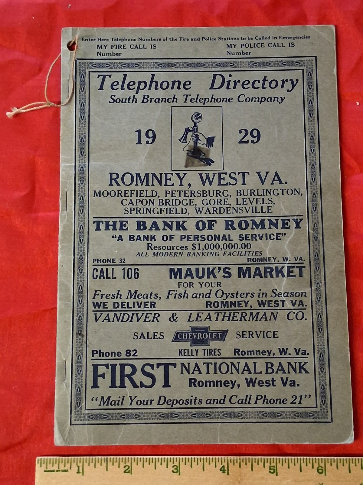 1929 Phone Directory Romney - Capon West Virginia WV South Branch Telephone Co 1929 Phone Directory Romney - Capon West Virginia WV South Branch Telephone Co