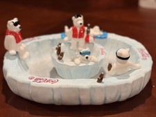 Vintage 1999 Coca-Cola Polar Bear Bottle Cap Ceramic Chip & Dip Set in Box picture