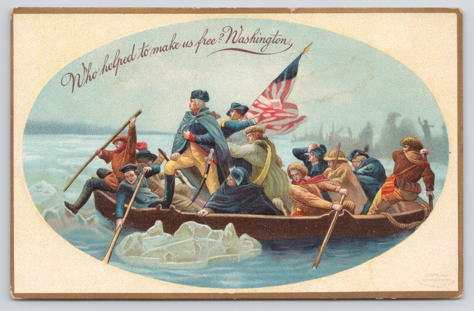 George Washington in Boat American Flag Embossed Divided Back Postcard