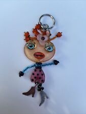 Orna Lalo Keychain Dancing Girl OOAK Artist Beaded Acrylic Designer Used Funky picture