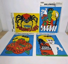 LOT Of 4 Vtg 90s Halloween Color Window Static Clings Frankenstein Ghost Spider  picture
