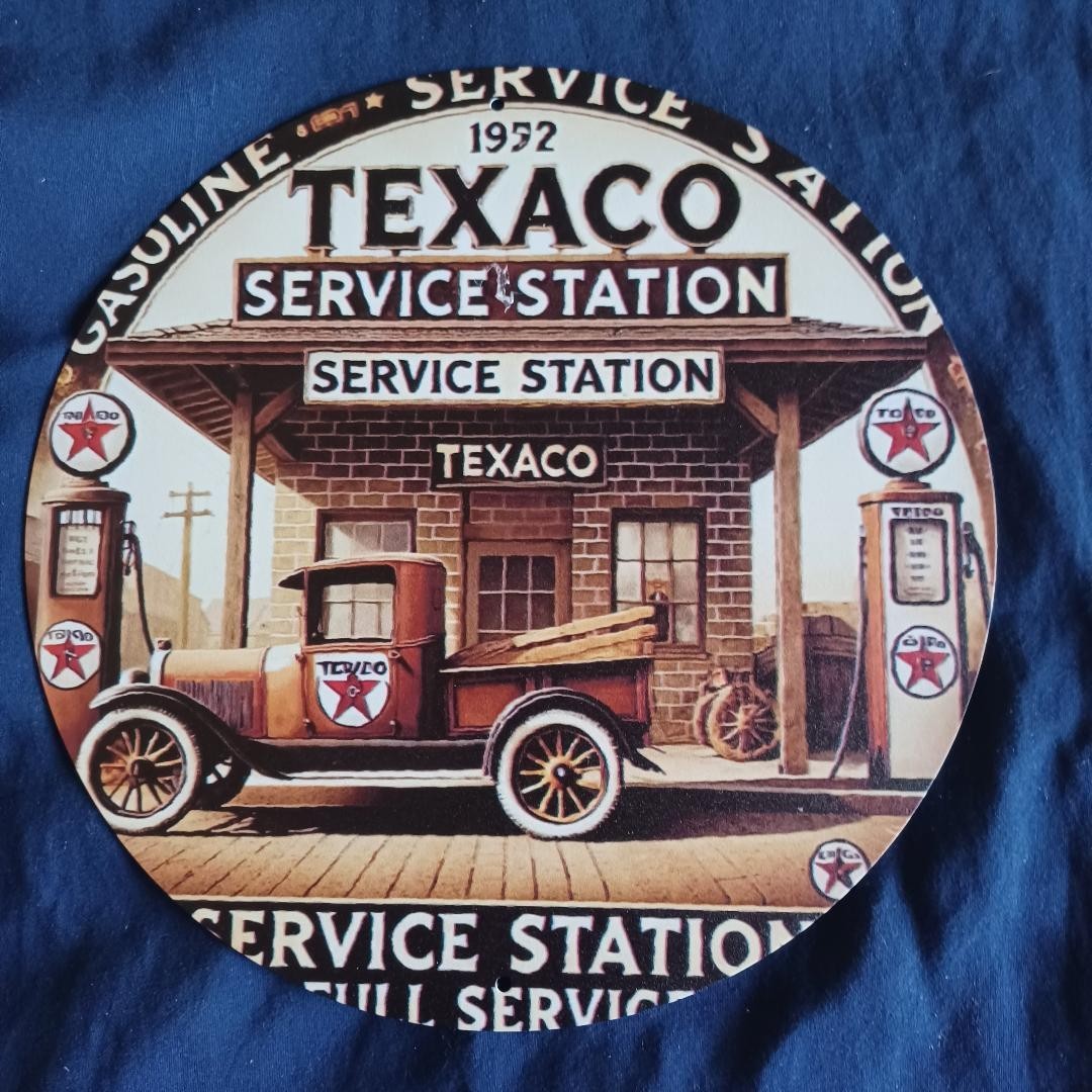 Texaco Metal Sign 8" Round Man Cave Garage Bar Gas Station Wall Art Gas ...