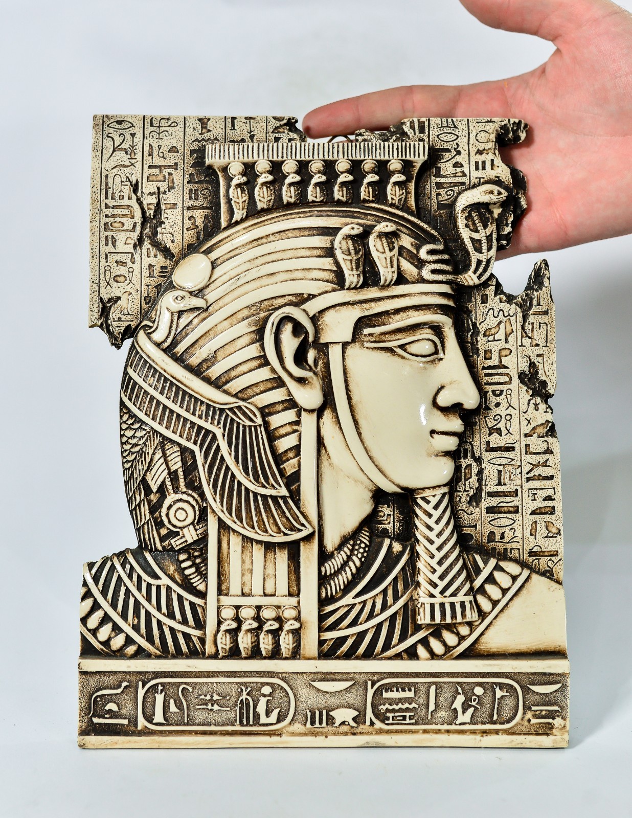 Antique Style King Tutankhamun Egyptian Plaque Relief Saqqara Tomb Temple Art