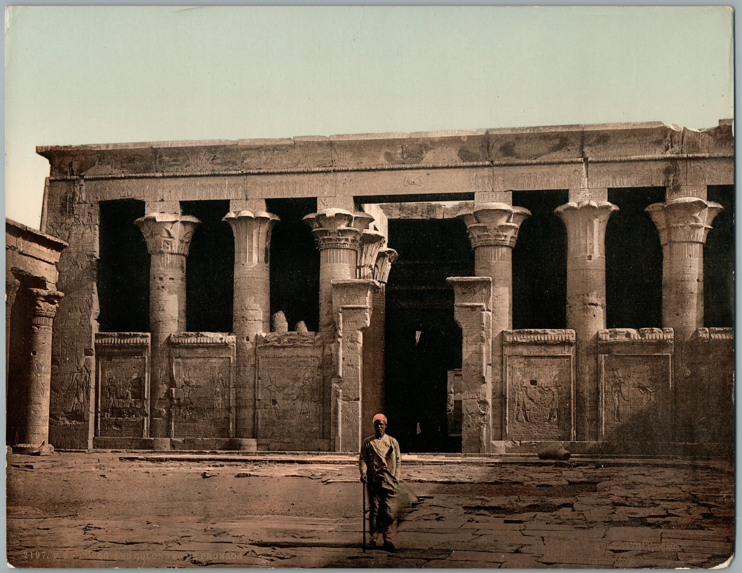 Edfu. Les columns de Pronaos.  Vintage Photochromy PZ, Egypt Photochromy,