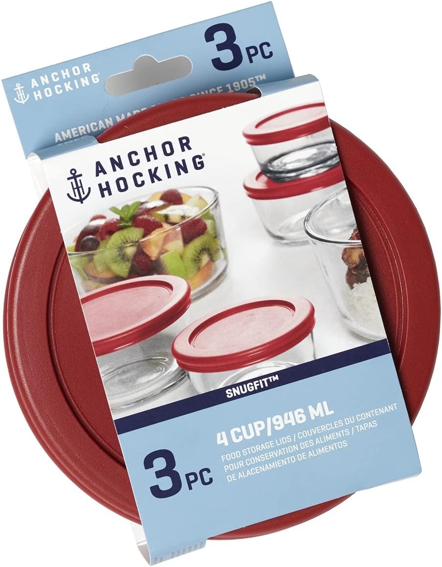 Anchor Hocking Replacement Lids for Glass Food 4 Cup Lid (set of 3), Red 