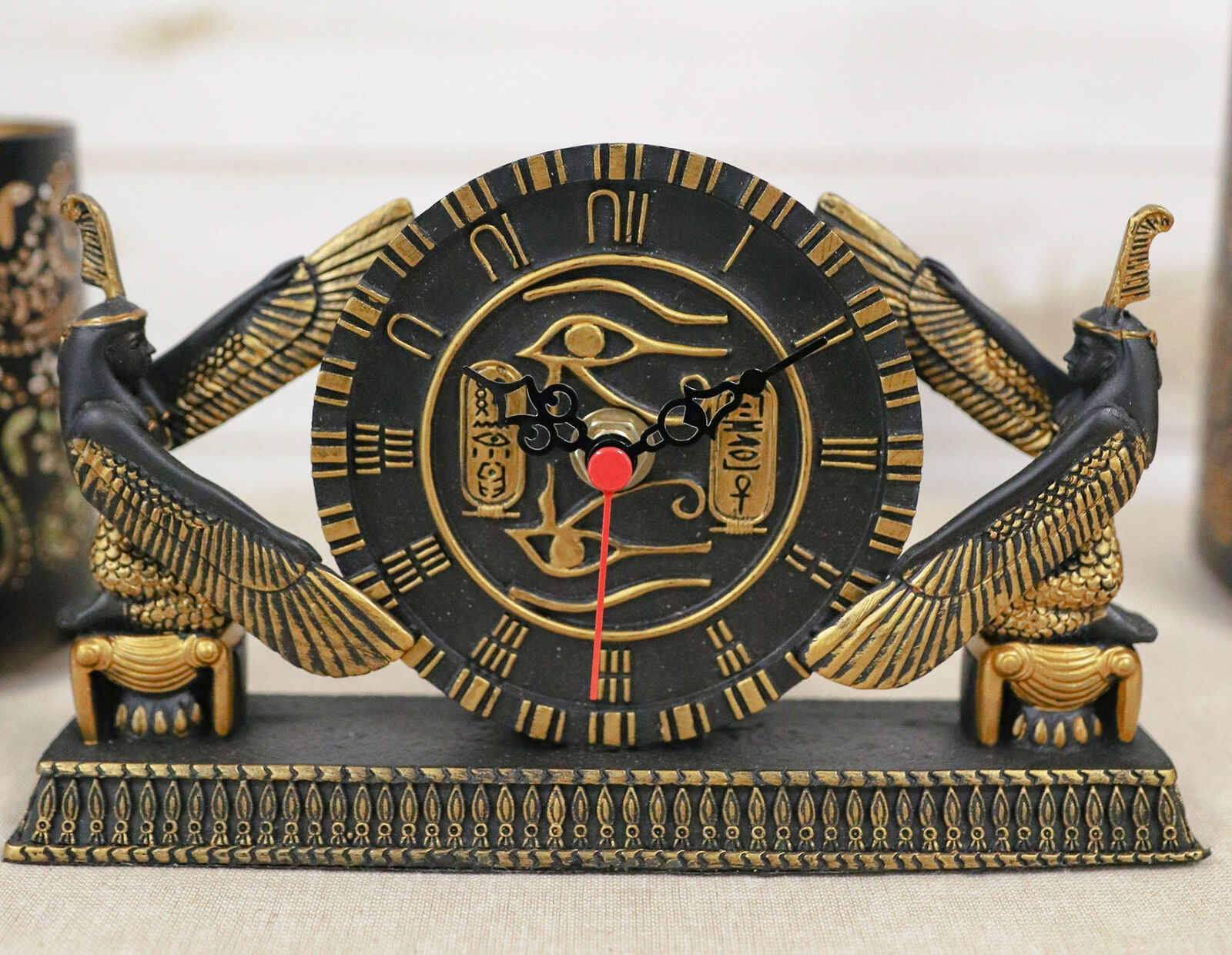 Ebros Egyptian Kneeling Goddess Maat Isis With Wedjat Table Clock Figurine 8