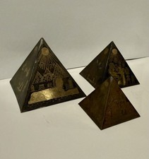 Set (3) Antique Copper Etched Sphinx Giza Pyramid w/ Egyptian Hieroglyphs picture